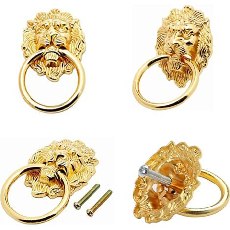 8 Pièces Tête Lion Armoire Poignées, Poignées Tiroir Lion Bronze Antique, Armoire Tiroir Tête Lion Anneaux, Avec Vis, Pour Poignées de Porte D'armoire et Poignées de Tiroir (Doré)