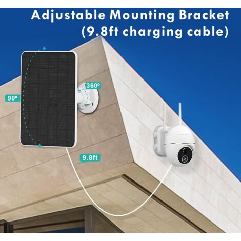 Panneau Solaire 5W Pour Caméra Sécurité - USB Micro/USB-C | IP65 Étanche | Support Réglable 360° | 3m Câble