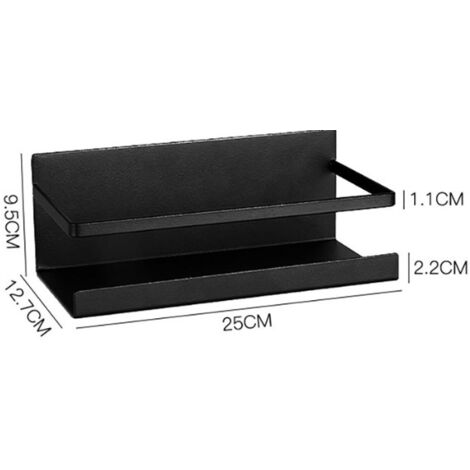 Porte-épices Magnétique Pour Frigo - 2 étagères Noires, Support 5kg, Acier + Bois, Rangement Pratique Sans Perçage