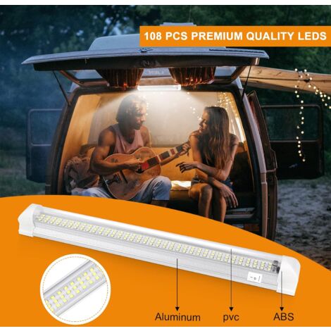 12V Barre de lumière intérieure à LED, Eclairage Voiture Lumineuse avec Interrupteur Marche/arrêt 1200LM Barre de Bande Lampe pour Voiture Van Camping Camion Bateau 2PCS