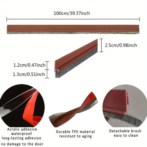 CSPARKV 2.5cm x 1m - brun - Bas de porte profilé à brosse