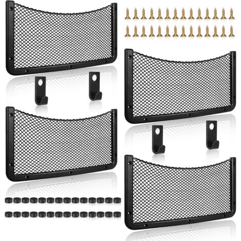 4 Pack Filet Rangement pour Voiture, Filet de Rangement de Coffre, Grande Taille, Sac Pocket Organizer de Voiture pour Auto, Camping-Cars, Bateaux, Maison (42  21CM（4 pièces）)