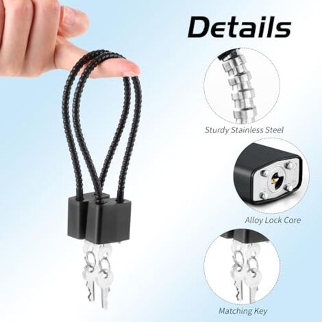Lot de 3 antivols à clé Twisty, câble acier, vélo, 5mmx0.5m, 2 clés