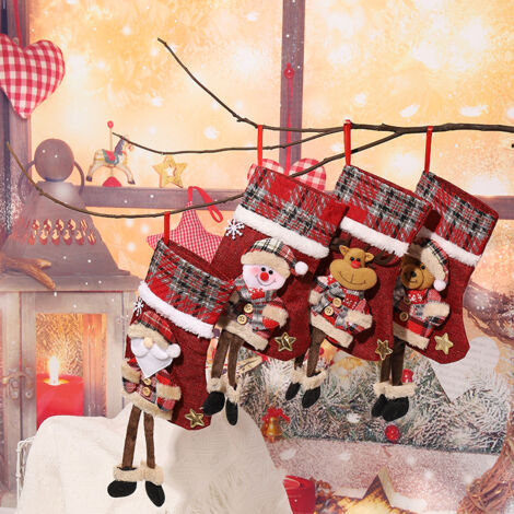 Lot De 6 Chaussettes De Noël Personnalisables - Chaussettes Tricotées Avec étiquettes En Bois Pour Décorer Le Sapin