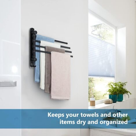 Dachiy Porte-Serviette Mural Sans Percage 4 Tiges Pivotantes - Alliage Aluminium Salle De Bain
