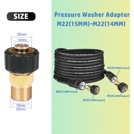 Adaptateur Nettoyeur Haute Pression Connexion Rapide 1/4 Pouce Raccord Nettoyeur Haute Pression Fai Top - M22 à 1/4, Pression 5000 PSI Coupleurs M22 14mm Raccord M22 1/4 Pouce Laiton