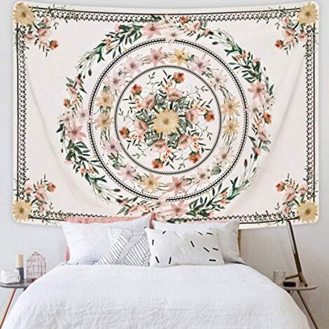 Tapisserie Murale Mandala Fleur Bohème – 150 X 200 Cm, Tenture Esthétique Pour Chambre Salon Décoration Hippie Chic
