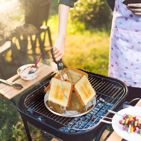 mizikuu Grille-pain de camping pour réchaud à gaz, 4 tranches, plateau à toast, en acier inoxydable, portable, pliable, support poreux pour cuisinière, famille, extérieur, pique-nique, voyage mizikuu Grille-pain de camping pour réchaud à gaz, 4 tranches, plateau à toast, en acier inoxydable, portable, pliable, support poreux pour cuisinière, famille, extérieur, pique-nique, voyage