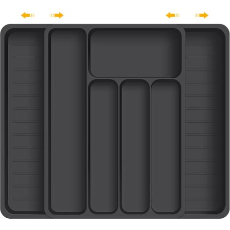 Range-couverts Extensible Pour Tiroir – 4 à 7 Compartiments Ajustables – Dimensions 24x32 à 48x38 Cm, Profondeur 5 Cm – Noir