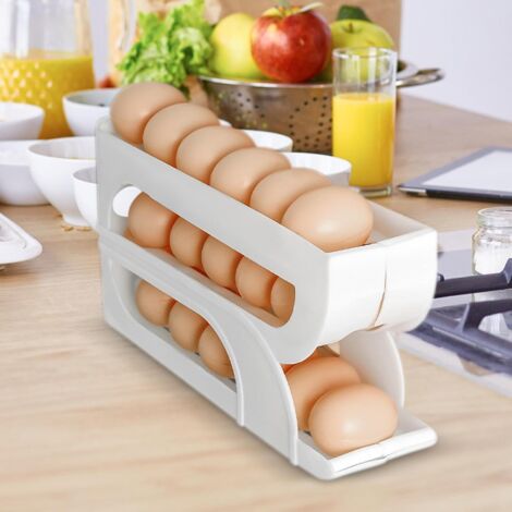 Avdolw Boîte de Rangement pour Œufs Lot de 4 pour Réfrigérateur - Distributeur Roulant Gain de Place, Contient jusqu'à 7 Œufs, Pieds Antidérapants, Nettoyage Facile