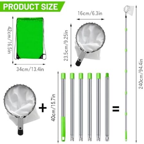 Cueilleur De Fruits Télescopique Skytowards - Perche Jusqu'à 2.4m Avec Sac, Diam. 16cm Pour Pommes Cerises Prunes