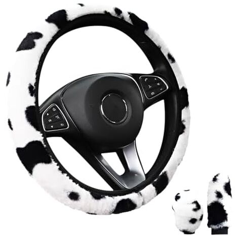 Taozoey 3 PCS Couvre Volant Voiture Hiver - Housse Peluche Souple Antidérapante 36-39 Cm Avec Couvercles Levier Et Frein
