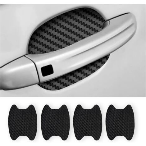 4 Autocollants Poignée De Porte Voiture - Protection Carbone 3D | Anti-rayures, TPU - Noir
