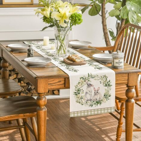 Chemin De Table Pâques Motif Lapin 33x183cm Lin - Décoration Printanière