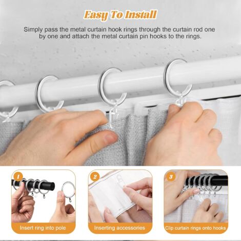 Lot De 50 Anneaux De Rideaux En Métal Et 50 Crochets à Rideaux En Plastique, Diamètre Intérieur