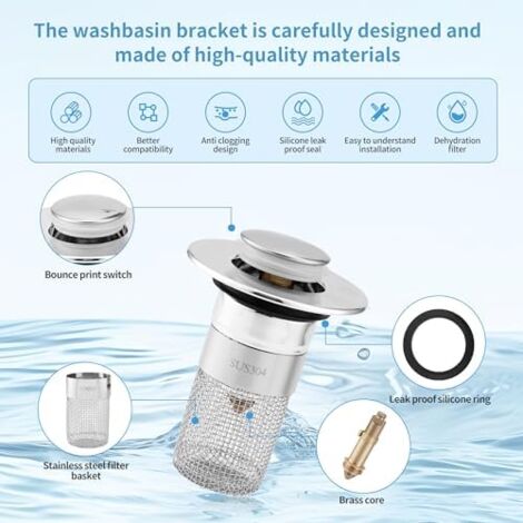 Bouchon De Vidange Universel Pop-Up Avec Filtre - Pour Lavabo, Baignoire, Cuisine - Diamètre 34-40 Mm - Anti-Odeur Et Anti-Blocage