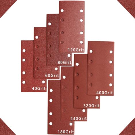 40 Papiers De Verre 93x185mm - Grains P40 à P100 - Pour Ponceuse Vibrante 8 Trous - Assortiment