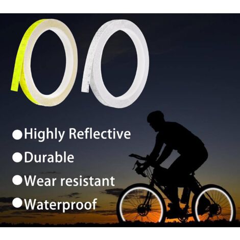 Ruban Réfléchissant Adhésif 10mm X 8m - 2 Rouleaux Jaune Et Blanc - Sécurité Vélo, Moto, Voiture - Étanche Et Visible Nuit