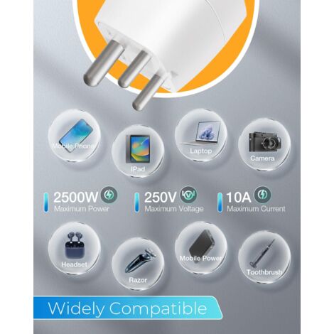 CSPARKV 【2 Pièces】 Adaptateur Prise Inde, Adaptateur Voyage Accessoires, EU vers Prise de Type D, Adaptateur de Voyage pour Inde, Népal, Sri Lanka, Mozambique