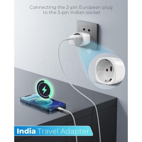 CSPARKV 【2 Pièces】 Adaptateur Prise Inde, Adaptateur Voyage Accessoires, EU vers Prise de Type D, Adaptateur de Voyage pour Inde, Népal, Sri Lanka, Mozambique