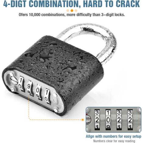 Cadenas à Code 4 Chiffres Long - Alliage Zinc Antirouille Pour Casier Gym Placard