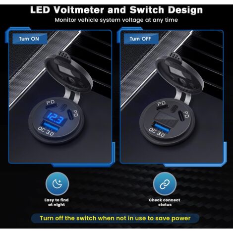 12V Prise Allume Cigare Chargeur Voiture Double 45W Pd Type C Et 18W Qc3 0 Usb Panneau Avec Interrupteur Voltmetre Pour 12v 24v Bateau Camion Caravane 26144665530 L