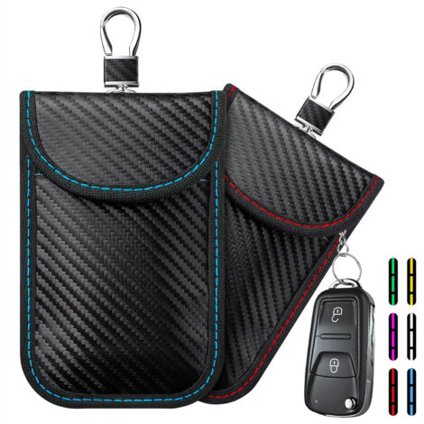 Lot de 2 Etui Anti RFID Signal Faraday Pochette Sac, Étui de Protection pour Clef Télécommande pour Clé Voiture en Fibre de Carbone, Wave Protect