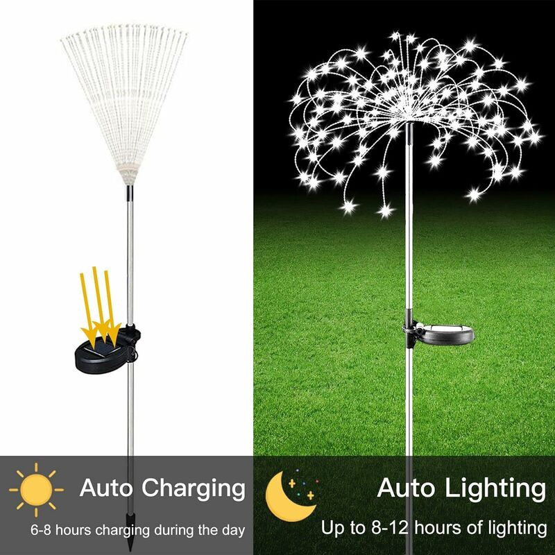 Dww-lampe Solaire Exterieur Jardin 4 Pices 120 Led Feu D'artifice Solaire,  8 Modes Tanche Lumire Solaire Exterieur Pour Jardin Pelouse Terrasse Nol Dc