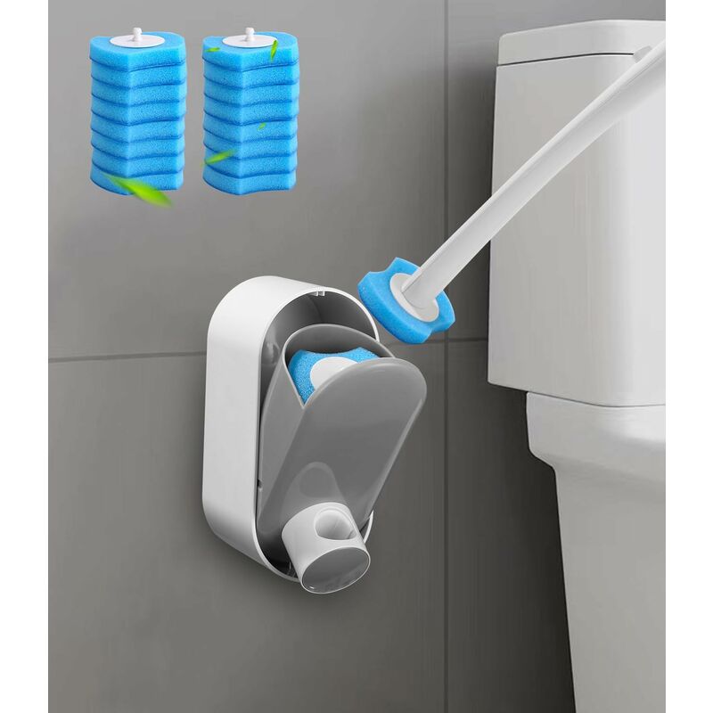 Mu Mianhua Wand Kit brosse WC avec support, système de nettoyage WC avec  têtes de recharge jetables 24 pièces