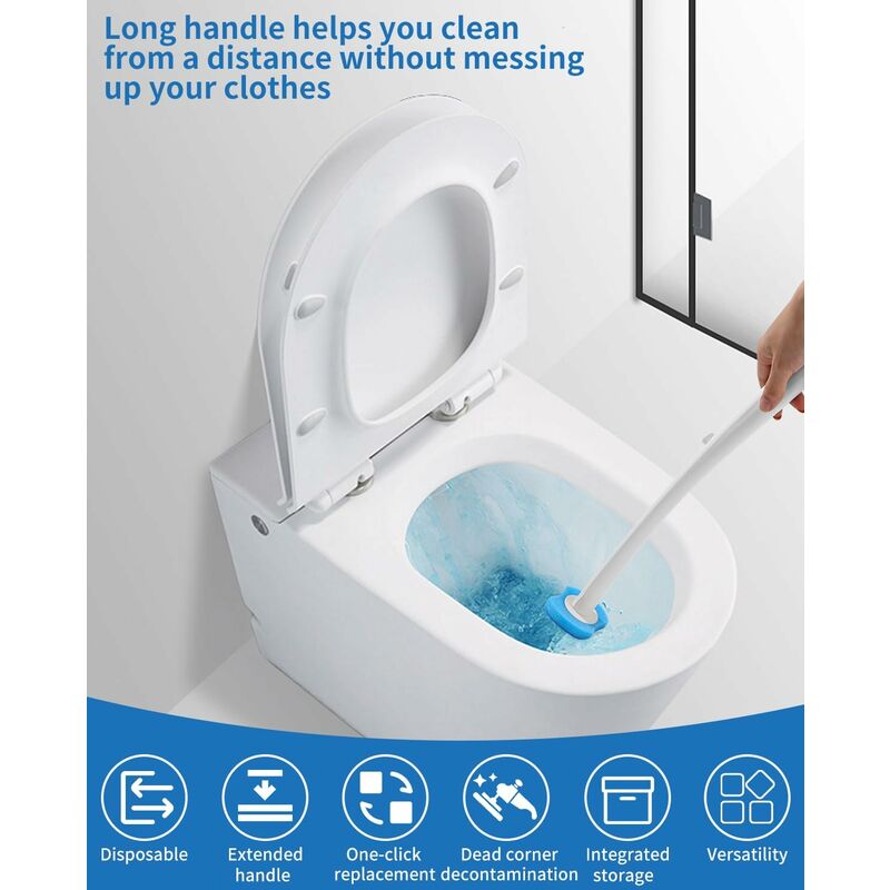Mu Mianhua Wand Kit brosse WC avec support, système de nettoyage WC avec  têtes de recharge jetables 24 pièces
