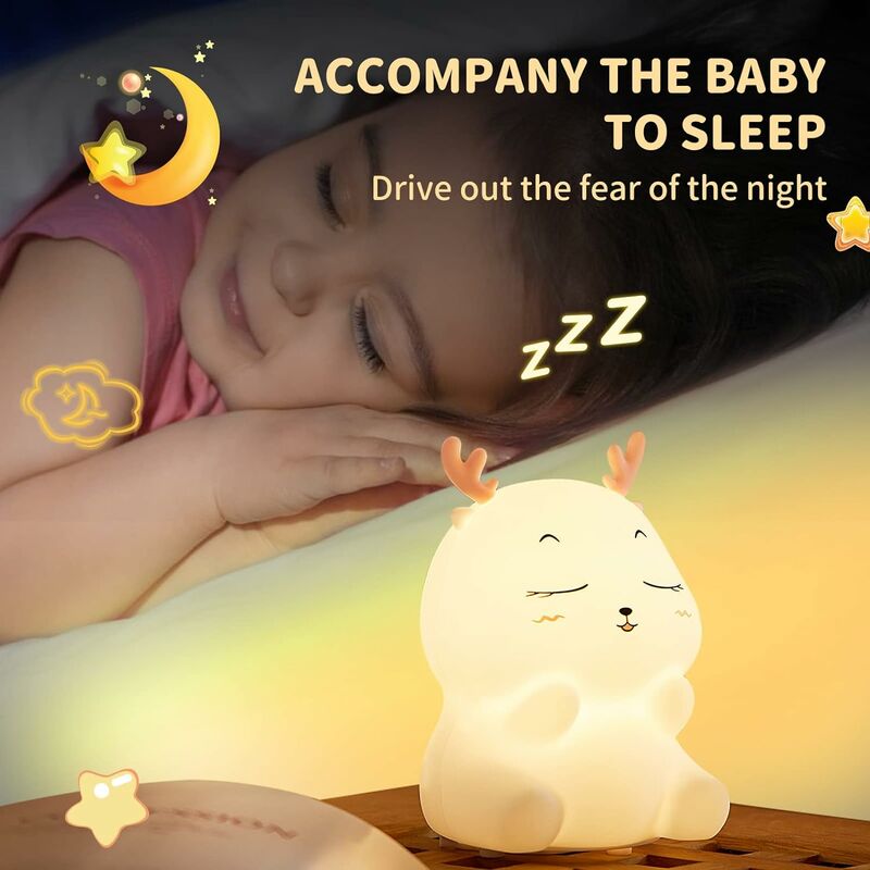 LTS FAFA Veilleuse Enfant,Veilleuse Bebe Fille Cerf,Veilleuse Prise  Electrique Led Rechargeable,Lampe Portable Multicolore