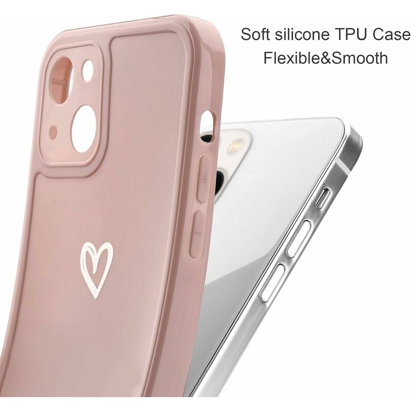 LTS FAFA Coque pour iPhone 13 Antichoc Coque iphone 13 Silicone TPU avec  Motif Coeur d'amour Mignon Étui Protection Complète Souple pour iphone 13  6,1 (Rose)
