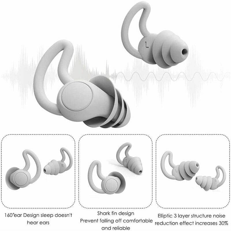 12pcs Bouchons d'oreille en silicone Suppression du bruit Bouchons  d'oreilles Imperméable à l'eau Bouchons d'oreille de sommeil réutilisables