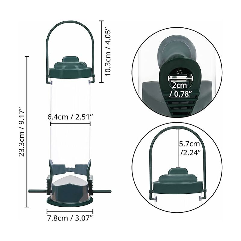 Mangeoire à oiseaux en tube plastique à suspendre pour l'extérieur (lot de  3) - Capacité de 368 g - 2 points d'alimentation - Mangeoire à oiseaux  robuste pour mélanges de graines de