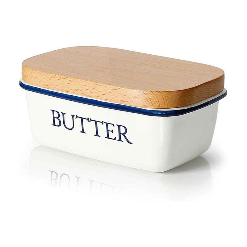 LTS FAFA Plateau de beurre avec couvercle en bois, cloche de beurre de 250  g, plateau de beurre polyvalent, couvercle en bambou élégant et durable,  blanc (blanc)