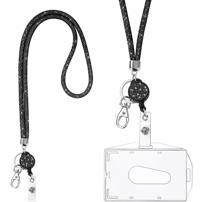 Crystal Cordon tour de cou avec strass porte-badge Transparent et  porte-clés pour badge d'identité et clés Rouge