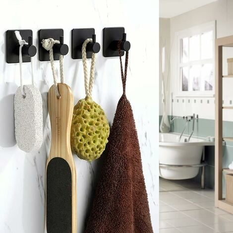 Crochets auto-adhésifs, crochets de serviette de bain, 6 pack adhésif de cintre  mural en acier inoxydable pour cuisine bureau placard salle de bain -  imperméable à l'eau