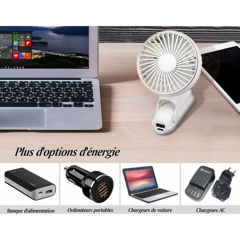 Mini Ventilateur Portable, 3600mAh USB Ventilateur de Poche Rechargeable,  Petit Ventilateur a Main avec 6 Vitesses, Portatif Electrique Fan de Bureau  à Pile Silencieux avec Batterie Externe, Noir : : Informatique