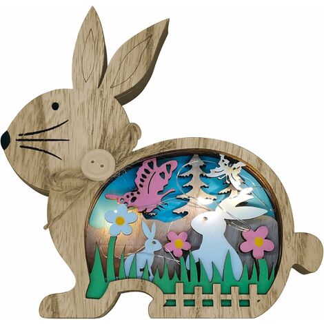 LTS FAFA Décoration de lapin de Pâques, décoration de table en bois 3D avec  lumière, décoration écologique 1pc (avec lampe)