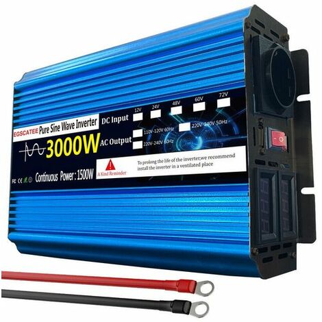 VEVOR 1500w 3000w Pure Sine Wave Power Inverter Converter Dc 12v To Ac 230v  Noir