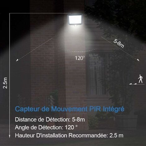 LTS FAFA Lampe Solaire Extérieur avec Détecteur de Mouvements Infrarouge,  100COB Projecteur LED extérieur Avec Detecteur