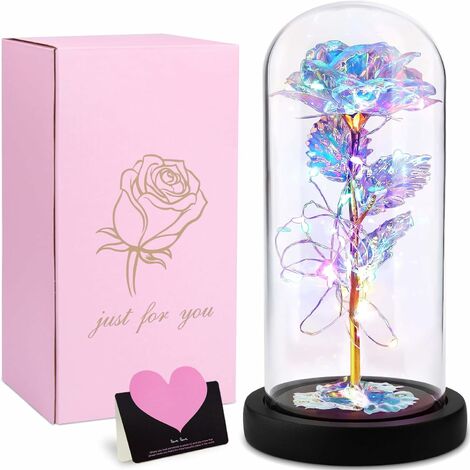 Acheter Rose éternelle avec guirlande lumineuse Led en verre, fleurs  artificielles de noël pour décoration de mariage, cadeaux de nouvel an pour  la maison