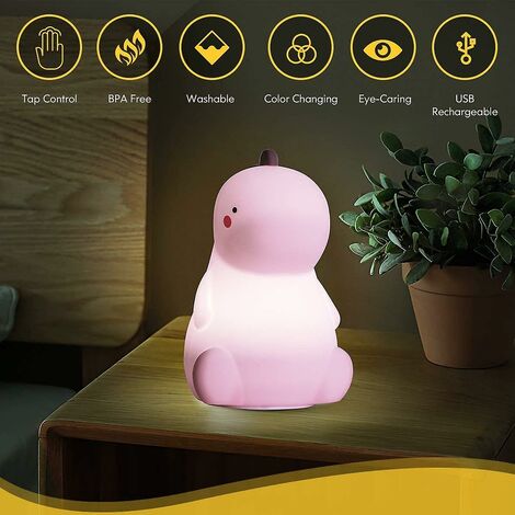 LTS FAFA Veilleuse dinosaure pour enfants, veilleuse LED rechargeable en  silicone avec capteur tactile pour chambre de bébé et d'enfant