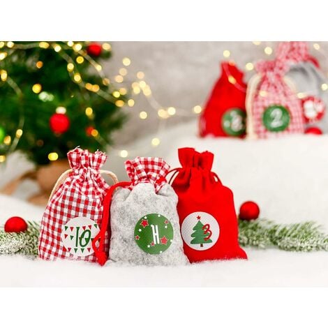 Calendrier de l'Avent de Noël Sac Cadeau Set Pour Bricolage Remplissage  Tissu Sac Cadeaux Noël
