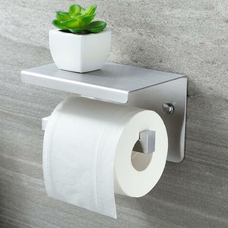 Support de papier toilette sans perçage, support de papier toilette avec  étagère de rangement, support de rouleau de papier toilette adhésif,  support de papier toilette mural, abs blanc
