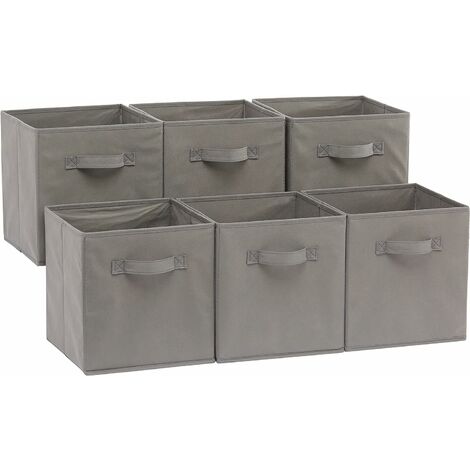 Lot de 6 cubes de rangement pliables gris en tissu non tissés - 30x30x30 cm