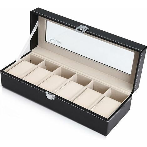 Boîte à Montres en Bois Boîte de Rangement pour Montres, Coffret à Montres  pour 6 Montres, Écrin à Montres avec Fenêtre en Verre et Coussin en