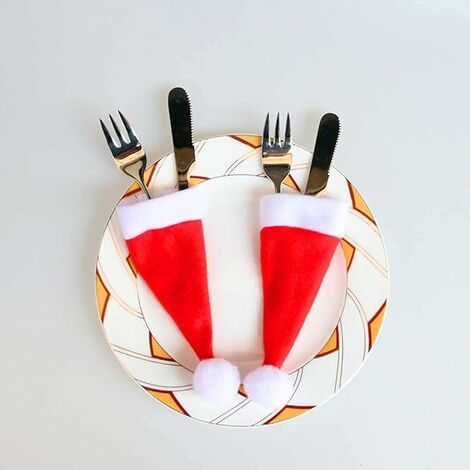 LTS FAFA 20 pièces Mini Chapeau de père Noël Porte-Couverts de Noël  Vaisselle Fourchette Cuillère