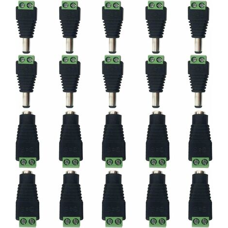 Lot de 10 5.5 mm 2.1 mm DC Connecteur d'alimentation Mâle et Femelle de 12