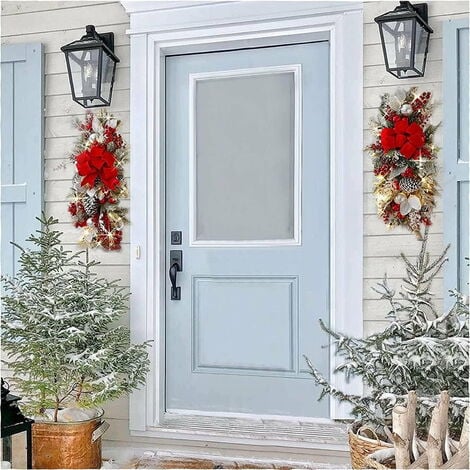 Lot de Couronne de Noël Pré-éclairée en Eucalyptus, Pin et Baies